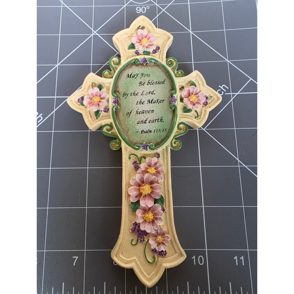 2004 United Design Corp Spiritual Harvest Floral Wall Cross Psalm 115:15 CJ-0835
